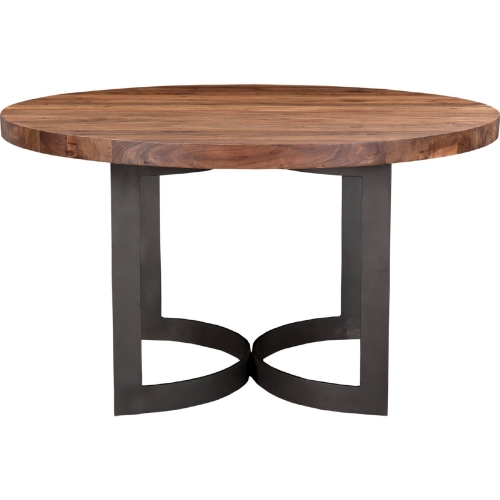 Bent 54" Round Dining Table in Smoked Acacia Wood & Metal