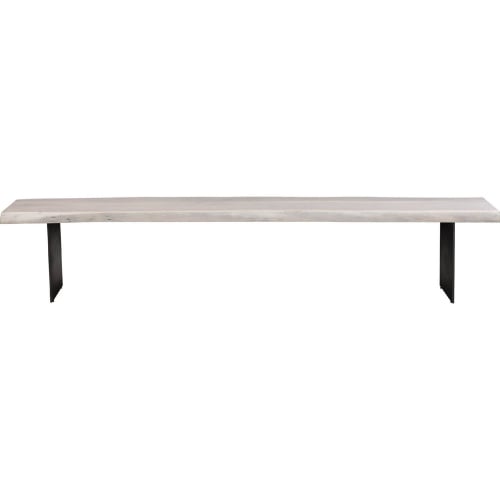 Evans Dining Bench in Live Edge Distressed White Washed  Wood & Iron