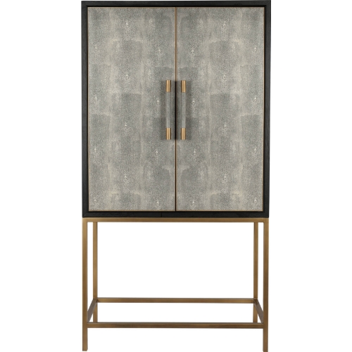 Mako Bar Cabinet in Grey & Dark Oak on Brass