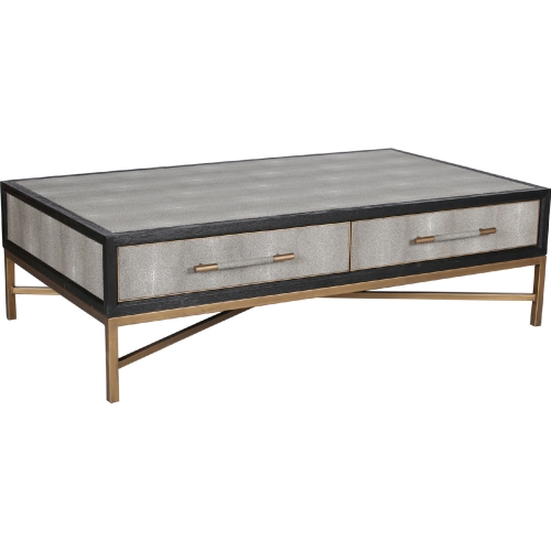 Mako Coffee Table in Shagreen Leatherette, Oak & Metal