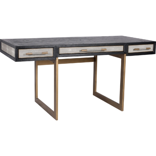 Mako Desk in Black Oak, Shagreen Pattern & Brass