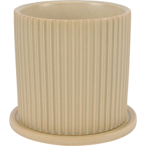 Kuhi 9" Round Planter in Light Beige Stoneware