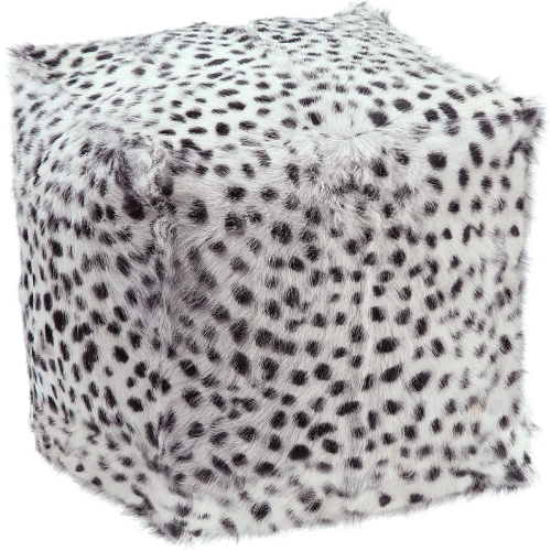 Spotted Goat Fur Pouf in Light Grey Print