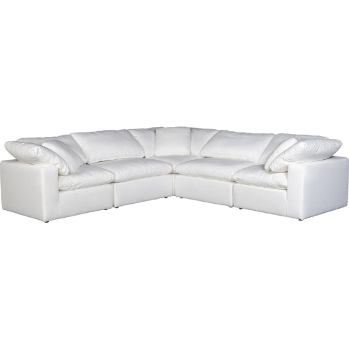 Terra 5 Piece Classic L Modular Sectional Sofa in White Fabric