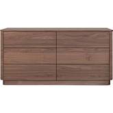 Round Off 6 Drawer Dresser in Natural Finish Walnut