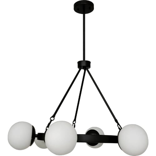 Oaha Ceiling Pendant Light in Black Iron & White Glass