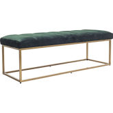 Katie Bench in Channel Tufted Dark Green Fabric & Brass