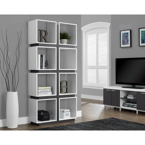 White & Grey 71" H 8 Cube Bookcase