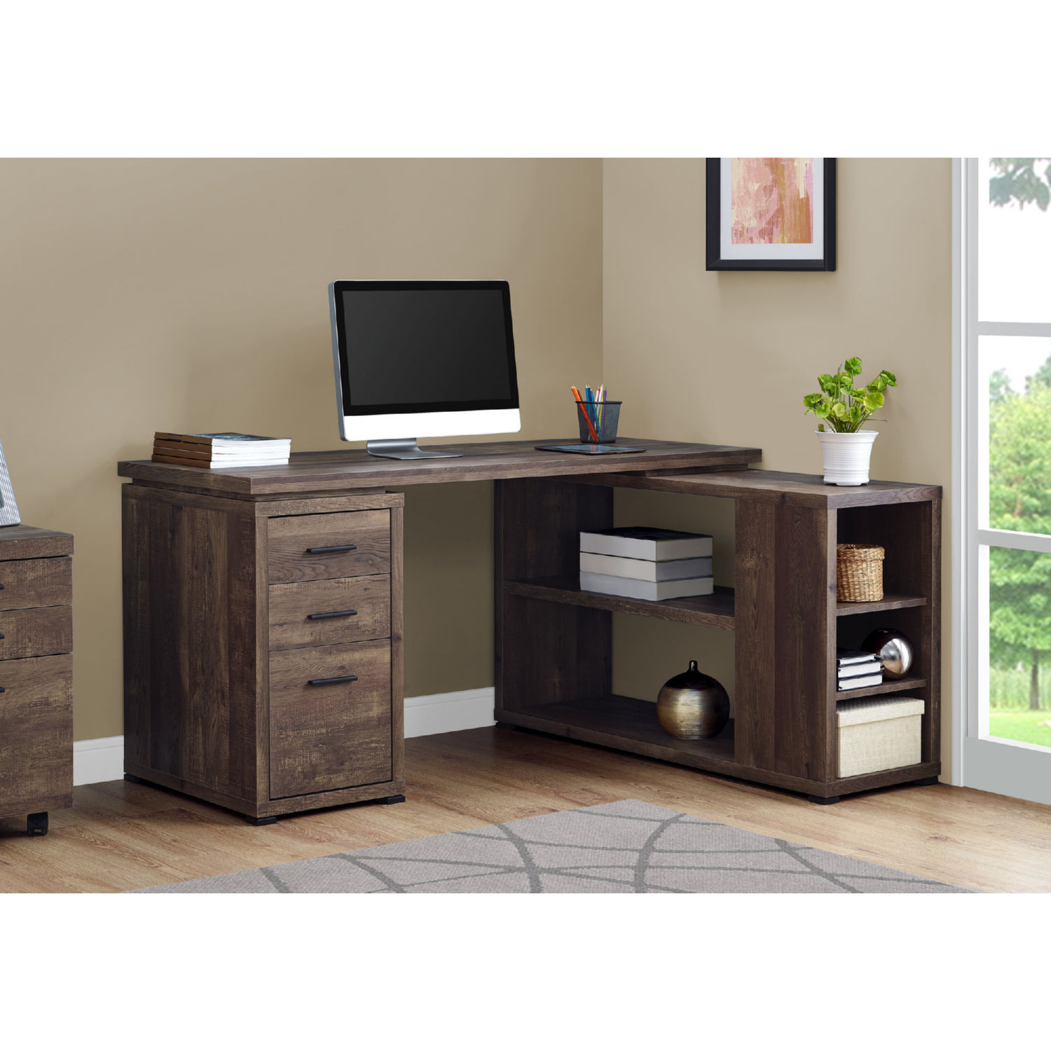 Monarch Specialties L-Shaped Computer Desk Brown