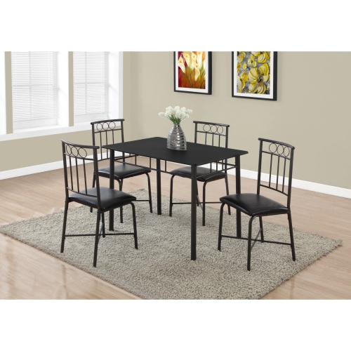 5 Piece Dining Set in Black Metal & Black Leatherette