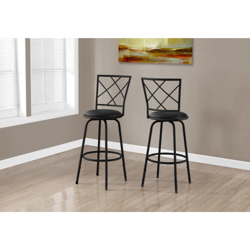 Barstool in Black Leatherette & Matte Black Metal (Set of 2)