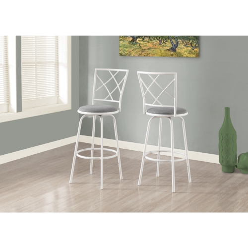 Barstool in Grey Fabric & White Metal (Set of 2)