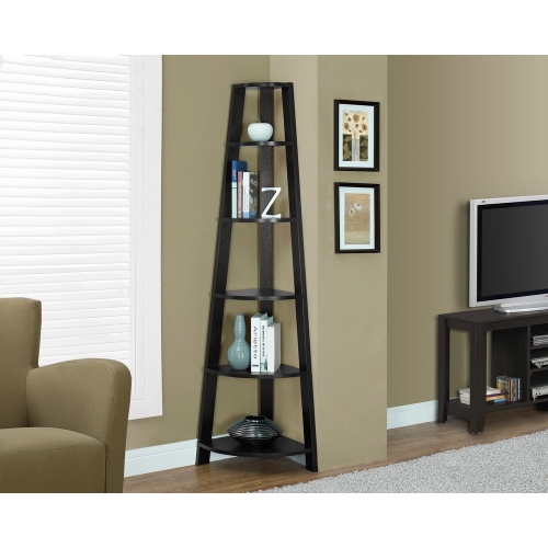 Cappuccino 72" H Corner Etagere Bookcase