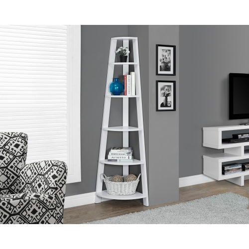 White 72" H Corner Etagere Bookcase