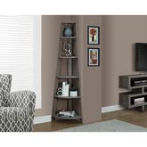 Dark Taupe Reclaimed Look 72" H Corner Etagere Bookcase