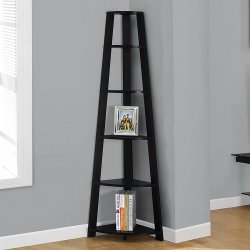 Bookcase / Corner Accent Etagere 72" H in Black Finish