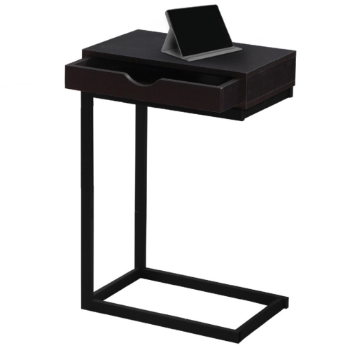 Accent Table in Cappuccino & Black Metal w/ Drawer