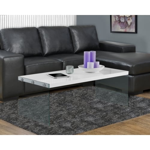 White Top on Tempered Glass Base Coffee Cocktail Table