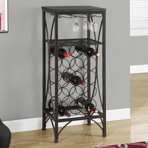 Home Bar 40" H in Black Metal w/ Wine Bottle & Glass Rack