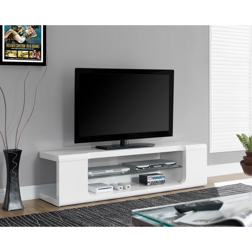 High Gloss White 60" TV Stand Console w/ Tempered Glass