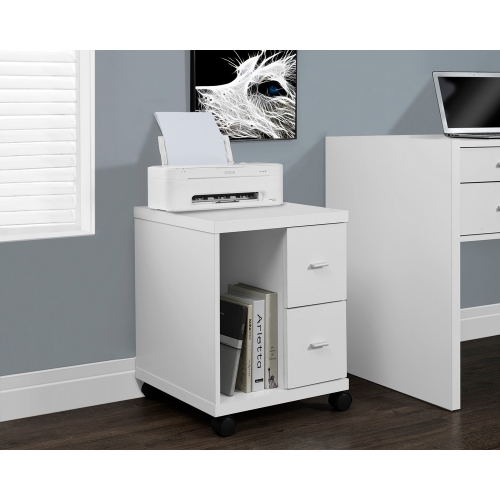 White 2 Drawer Computer Stand on Castors