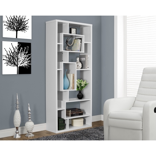 White 72" H Bookcase w/ 14 Asymmetrical Shelves