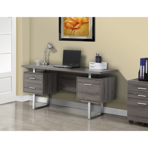 Dark Taupe Reclaimed Look w/ Silver Metal Legs 60" Office Desk