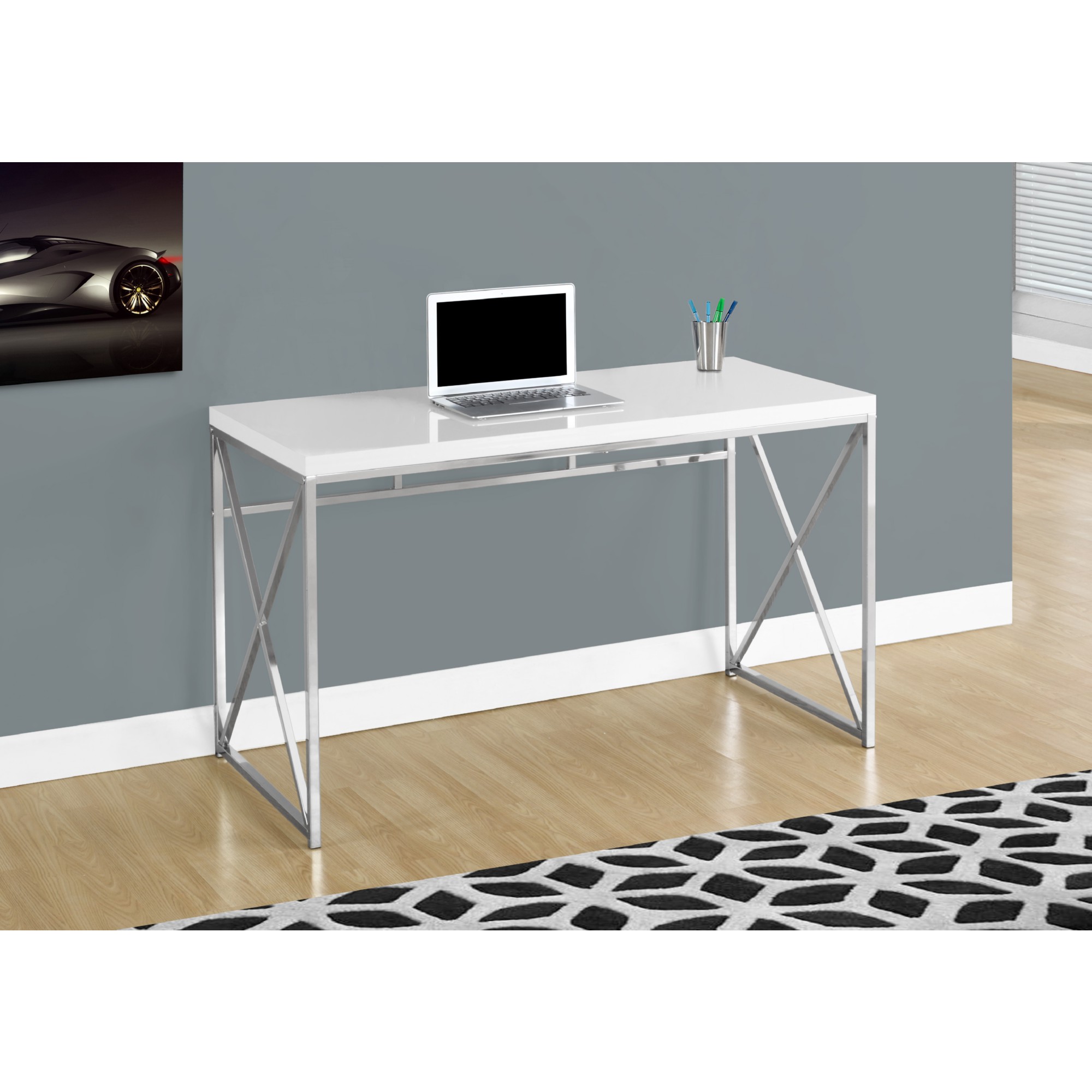 Monarch Specialties Computer Desk, White/Silver