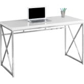 48" Computer Desk in Glossy White & Chrome Metal