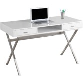 48" Computer Desk in Glossy White & Chrome Metal