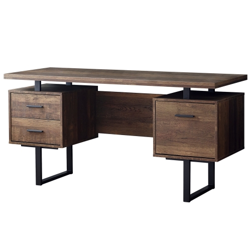 60" Computer Desk in Brown Wood Grain & Black Metal