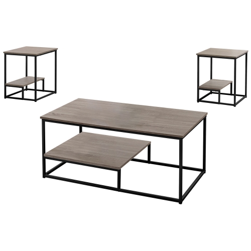 3 Piece Table Set - Coffee & 2 End Tables in Dark Taupe & Black