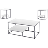 3 Piece Table Set - Coffee & 2 End Tables in White & Silver