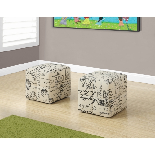 2 Piece Juvenile Ottoman Set in Off White & Black Script Fabric