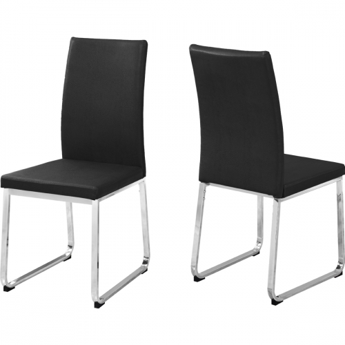 Dining Chair in Black Leatherette on Chrome Legs (Set of 2)