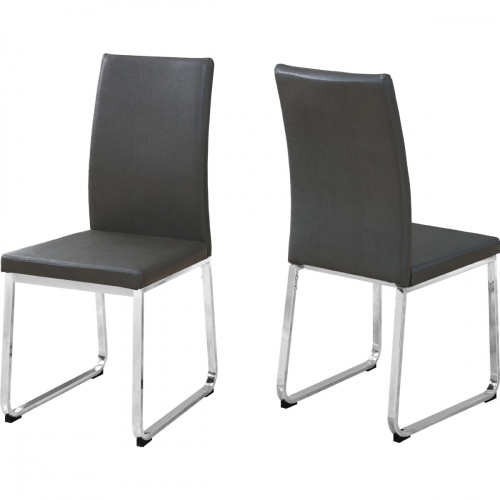 Dining Chair in Grey Leatherette on Chrome Legs (Set of 2)