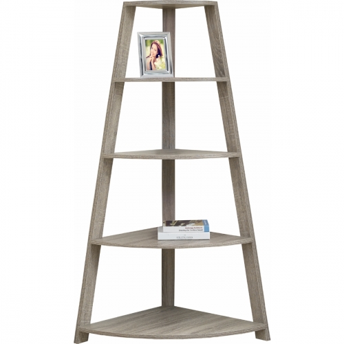 60" Corner Bookcase Etagere in Dark Taupe