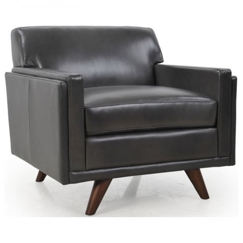 Milo Top Grain Leather Mid Century Arm Chair in Charcoal Grey