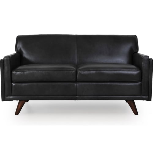 Milo Top Grain Leather Mid Century Loveseat in Charcoal Grey