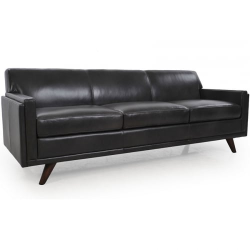 Milo Top Grain Leather Mid Century Sofa in Charcoal Grey