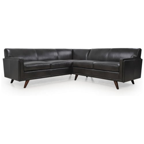 Milo Top Grain Leather Corner Sofa Sectional in Charcoal Grey