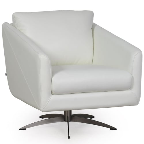 Jayden Swivel Arm Chair in Snow White Top Grain Leather