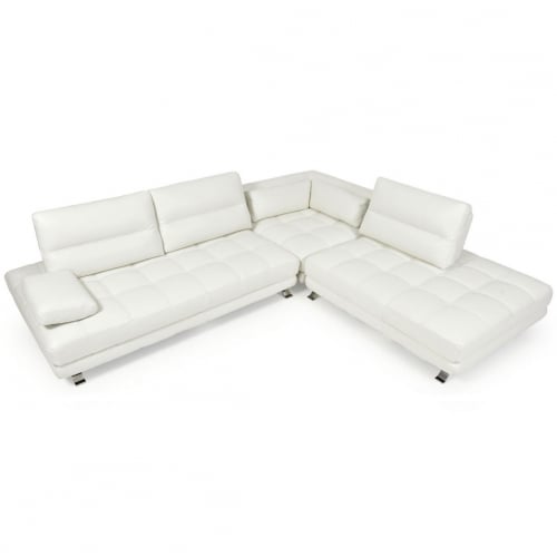 Teva Top Grain Leather Adjustable Depth & Headrest Sectional Sofa in Snow White