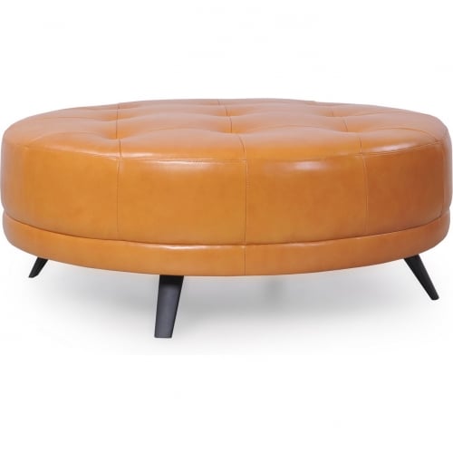 Casablanca Round Ottoman in Tan Leather