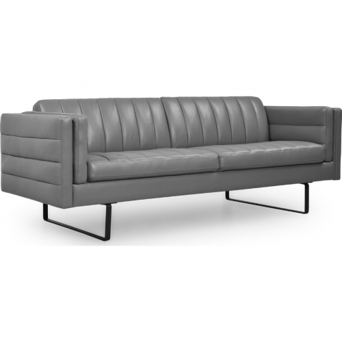 Orson Top Grain Leather Sofa in Channel Tufted Storm Grey