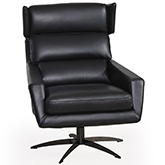 Hansen Swivel Lounge Accent Chair in Black Top Grain Leather