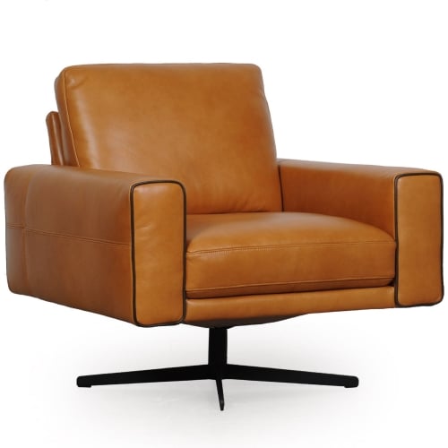 Colette Swivel Lounge Accent Chair in Tan Leather