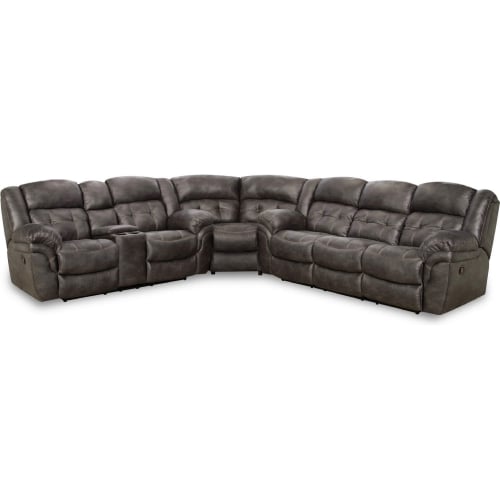 Haven Manual Reclining Console Sectional Sofa in Charcoal Grey Leatherette