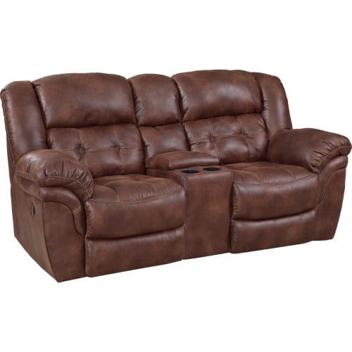 Haven Manual Reclining Console Loveseat in Tufted Espresso Brown Leatherette