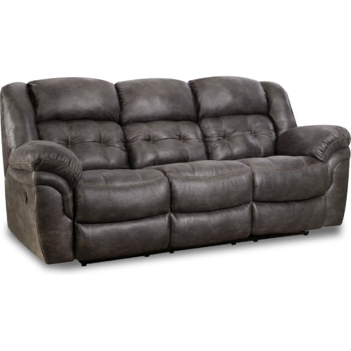 Haven Manual Double Reclining Sofa in Charcoal Grey Leatherette